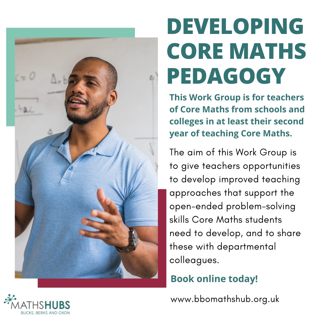 BBO Maths Hub (@bbomathshub) on Twitter photo CORE MATHS | Enhance your teaching with our Developing Core Maths Pedagogy Work Group. Engage in collborative planning and gain insights from your peers. Starts Thursday 9th January. For more info and to book online: bbomathshub.org.uk/project/develo… <a href="/Advanced_Maths/">AMSP - Advanced Mathematics Support Programme</a> <a href="/NCETM/">NCETM</a> #CoreMaths CORE MATHS | Enhance your teaching with our Developing Core Maths Pedagogy Work Group. Engage in collborative planning and gain insights from your peers. Starts Thursday 9th January. For more info and to book online: bbomathshub.org.uk/project/develo… <a href="/Advanced_Maths/">AMSP - Advanced Mathematics Support Programme</a> <a href="/NCETM/">NCETM</a> #CoreMaths