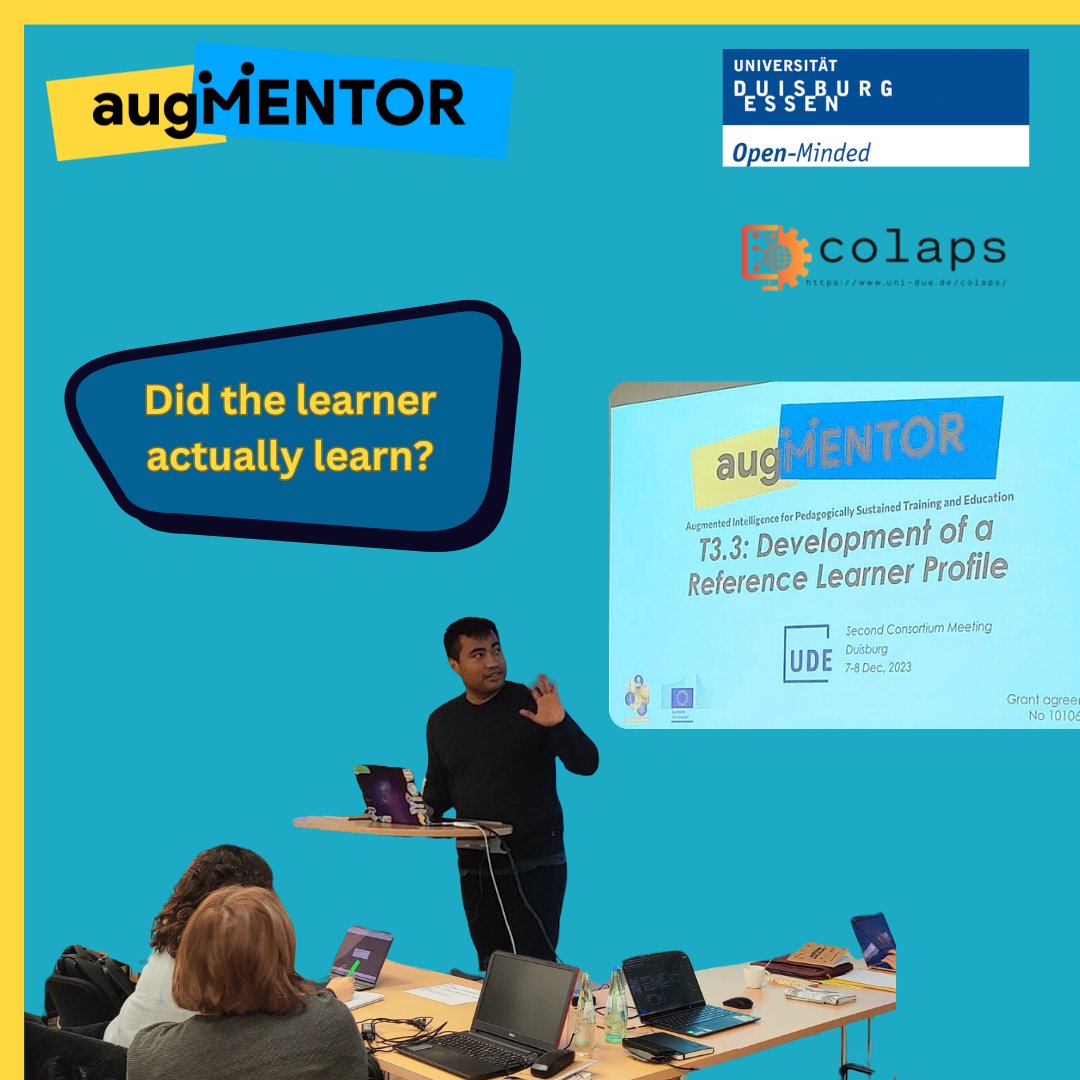 augMENTORproj's tweet image. 📚Besides the power of LMS, a question still remains: &quot;Did the learner actually learn?&quot;

For augMENTOR, the COLAPS team at the @unidue  aims to conceptualise the augMENTOR learner model  by integrating  data-driven methodologies with insights from learning science. 
#augMENTOR