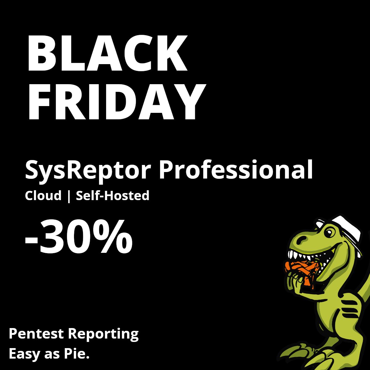 SysReptor's tweet image. 🎉🎉 Pentest Reporting in the Black Friday week:
Save 30% on SysReptor Cloud and Self-Hosted.