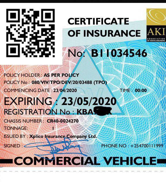 alasirimotors's tweet photo. EVERYTHING YOU NEED TO KNOW ABOUT MOTOR VEHICLE INSURANCE CERTIFICATES IN KENYA

1) Private Car - C certificate 

* Private cars used for social, domestic, pleasure purposes & the owner's business only.

2) Private Motor Cycle - D certificate
 (non fare paying passengers)

* Private Motor cycles & motorized three-wheelers used for social, domestic, pleasure purposes & the owner's business only.

3) PSV Motor cycle - D certificate (fare paying passengers)

* Restricted to public service motor cycles and motorized three-wheelers for carrying fare paying passengers.

4) Commercial Vehicles - B certificate 

* Commercial vehicles used for business such as tractors,worries,trucks,pickups,trailers,institutional & school vehicles & motor trade.

5) PSV - A (Matatu Certificate)
* Restricted to public service vehicles operated as matatus and carrying between 7 and 35 passengers 

6) PSV - A(Bus Certificate)
* Restricted to public service vehicles operated as buses and carrying 36 passengers & above.

7) PSV - A(Taxi Certificate)
* Restricted to public service vehicles operated as taxis

8) PSV - A(Unspecified Certificate)
* This category is for public service vehicles for private & public hire (self-drive and chauffeur driven)

Motor Insurance Sticker Colors
- Kenya. 

1) Motor Private Insurance : Green

2) Motor Commercial : Blue

3) purple : Motor Cycle

4) Orange/yellow : PSV

Call us on : 0727497935 for questions & further clarification