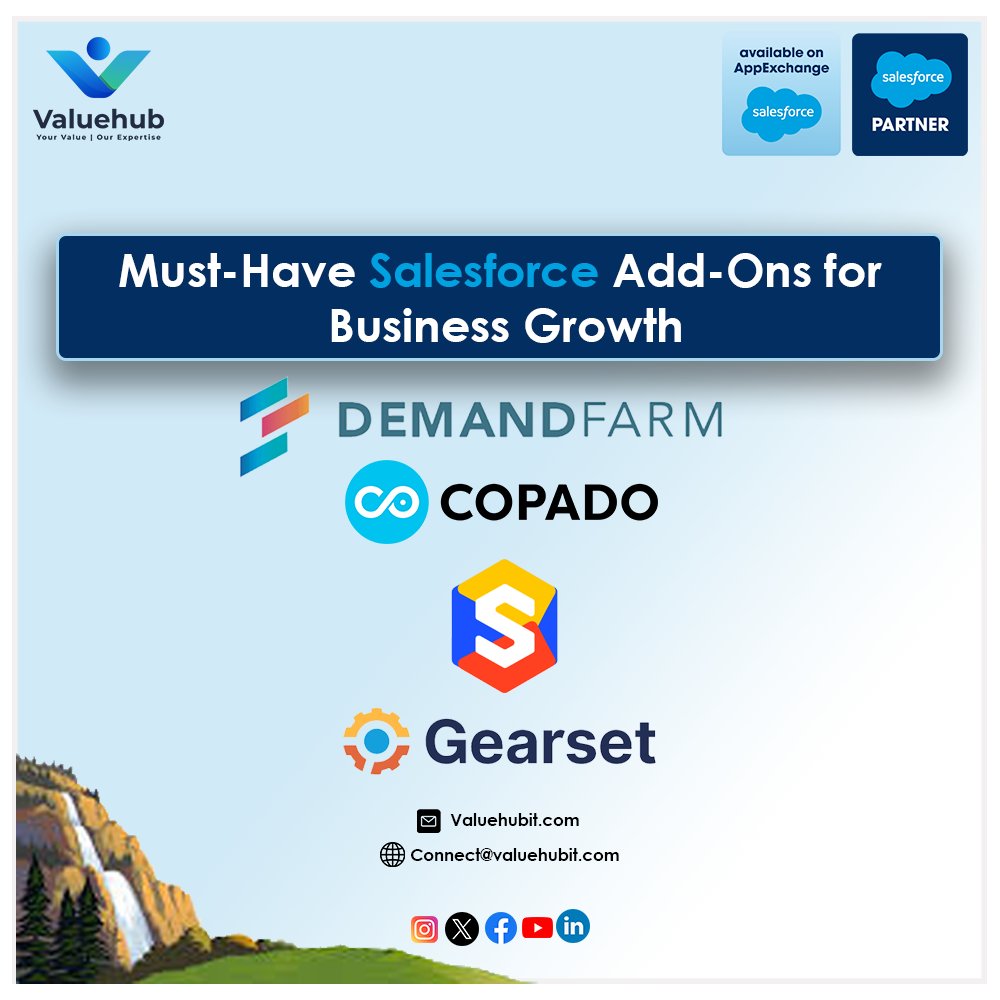 ValueHub_'s tweet photo. Enhance Your Salesforce experience🌟with these essential add-ons 🔧:
1️⃣ #DemandFarm
2️⃣ #Copado
3️⃣ #Gearset
4️⃣ #PasswordAuthentication for #ExperienceCloud
Contact us: connect@valuehubit.com
#SalesforcePartner #SalesforceAddOns #DigitalTransformation #valuehub https://t.co/dawHDMLSS9