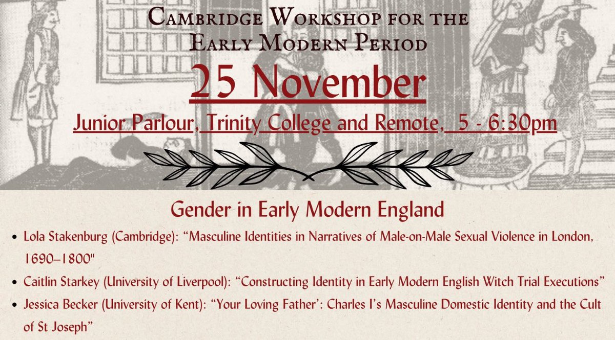 Today at 5pm I will be presenting a paper on constructing identity in early modern witch trial executions. Join us if you can for what promises to be a great workshop and panel! <a href="/EMGSCam/">Cambridge Workshop for the Early Modern Period</a>