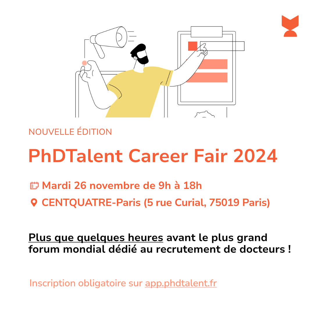 1/5

C'est la dernière ligne droite !

Il ne vous reste moins de 24h pour vous inscrire au <a href="/PhDTalent/">PhDTalent</a> Career Fair 2024, le plus grand #forum mondial dédié au #recrutement de #docteurs.

Il a lieu demain, mardi 26 novembre, au <a href="/104paris/">CENTQUATRE-PARIS</a>.