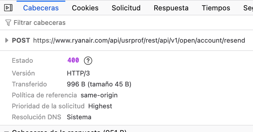victormln's tweet photo. @Ryanair When I try to check in and log in with my account, I can't continue at the verification code step because I don't receive the email. Also, when trying to resend, your API returns a BadRequest error. It's been failing since at least this weekend. https://t.co/372WL8wXaO