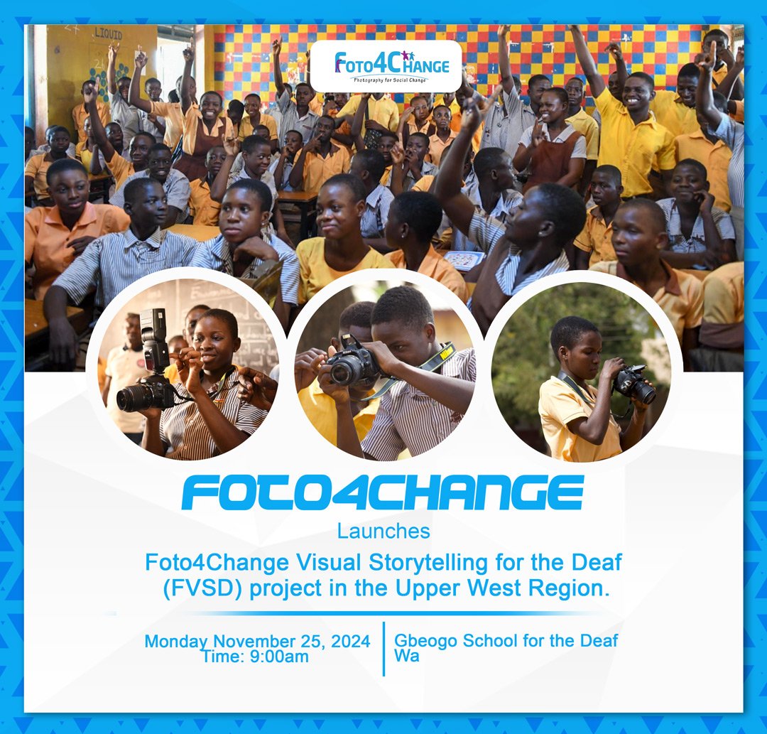 Today, Foto4change proudly launches the Foto4change Visual Storytelling for Deaf (FVSD) project in the Upper West Region. 

Together, let’s create a world where every story is seen, valued, and celebrated! #Foto4change #VisualStorytelling #InclusionMatters #DeafEmpowerment