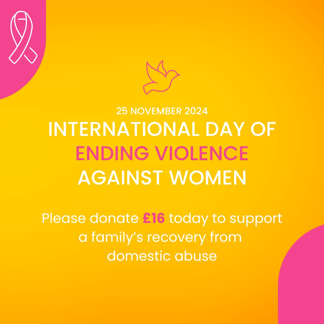 Today is the United Nations Day for the Elimination of Violence Against Women and the start of 16 days of action to raise awareness and funds for charities tackling this issue 🤍

Donate £16 to support our families as they build futures free from abuse ow.ly/FLgE50UcK6u