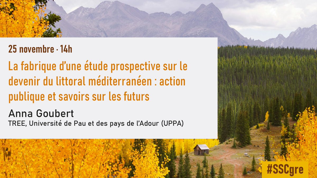 Aujourd'hui, lundi 25, 14h (à la <a href="/MSH_A/">MSH-Alpes</a> &amp; en visioconférence)
📌 4e séance séminaire #SSCgre
👉 La fabrique d’1 étude prospective sur le devenir du littoral méditerranéen: action publique et savoirs sur les futurs, Anna Goubert (#TREE, <a href="/universite_uppa/">Université de Pau et des Pays de l'Adour (UPPA)</a>)
ℹ️ msh-alpes.fr/actualites/fab…