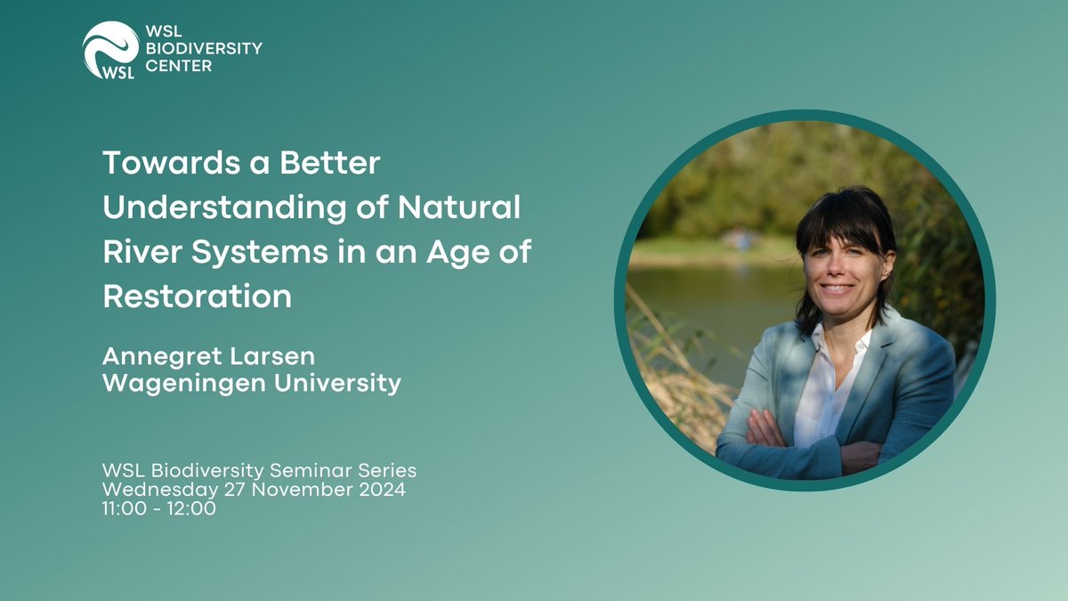 WSLbiodiversity's tweet image. We look forward to our next hybrid seminar with @AnnegretLarsen (WUR) to learn more about her interdisciplinary research into natural river systems & how it supports restoration efforts, and her case studies in Europe, Asia & South America. Join us!
biodiversitycenter.wsl.ch/en/events/deta…