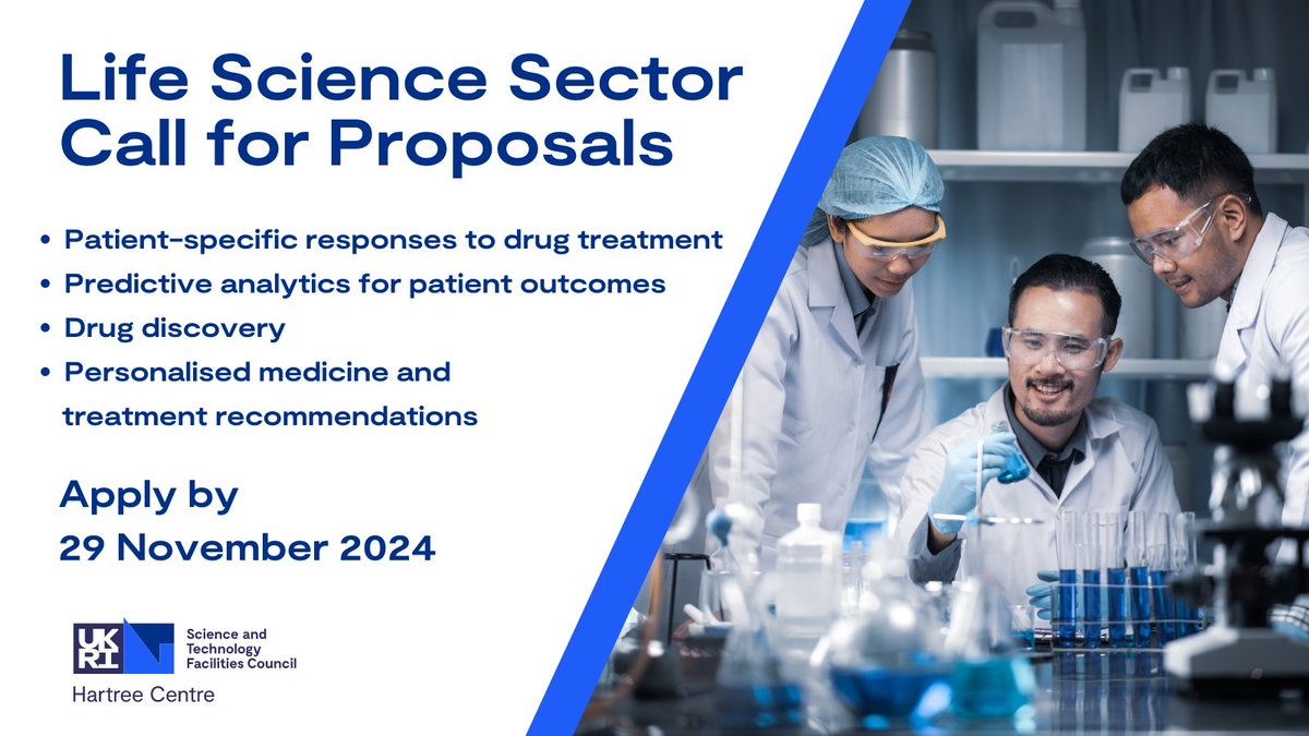 Hartree Centre (@hartreecentre) on Twitter photo Want fully-funded access to advanced computing resources + expert support from <a href="/STFC_Matters/">Science and Technology Facilities Council</a> & <a href="/IBM/">IBM</a> experts to drive drug discovery and precision medicine in the UK? 🧬
👉 Express your interest in our Innovation in Life Sciences Sector Call by 29 Nov: orlo.uk/SRga0 Want fully-funded access to advanced computing resources + expert support from <a href="/STFC_Matters/">Science and Technology Facilities Council</a> & <a href="/IBM/">IBM</a> experts to drive drug discovery and precision medicine in the UK? 🧬
👉 Express your interest in our Innovation in Life Sciences Sector Call by 29 Nov: orlo.uk/SRga0