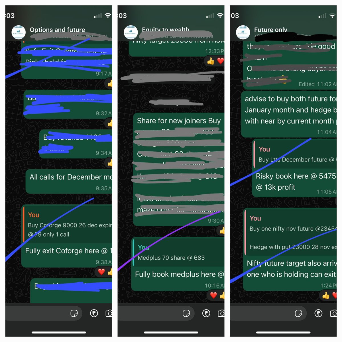 Surendraanalyst's tweet image. These calls exited today in #premium_group
2 in future group
#nifty 
#ltts
1 in f&amp;amp;o group #coforge 
1 in equity group #medplus 

One who want to join can WhatsApp me @9928524806 or can dm on x
Or can directly join through link provided in my profile

Screenshots attached 👍