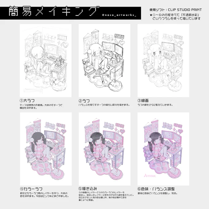 ざっくりメイキングです!
いつもこんな感じの流れで制作しています🎶

#Artisul 