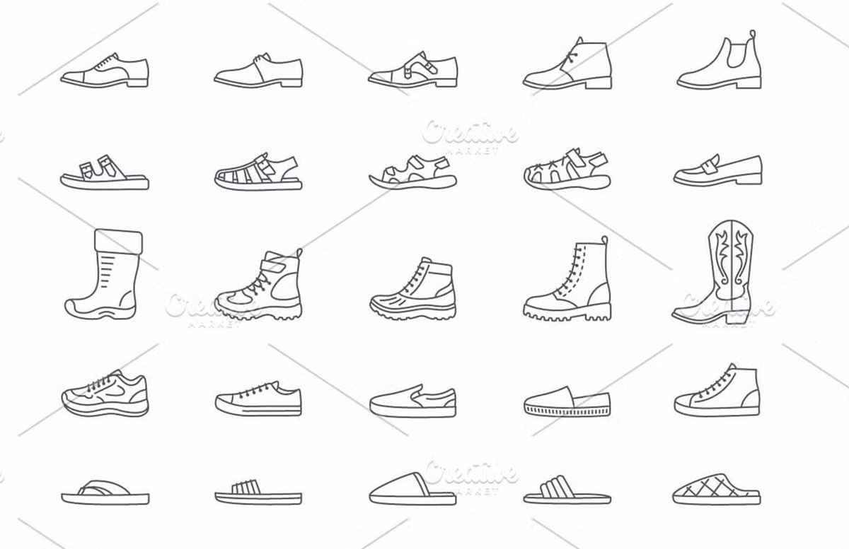 vectorikart's tweet photo. Men's shoes for every season and occasion. Simple thin line icons for clothes shop. Male dress shoes, casual footwear, different sneakers, boots, sandals, slippers. Side view outline symbols, isolated. https://t.co/TPqcZ2Lt2I https://t.co/RvCwaVGFYh
