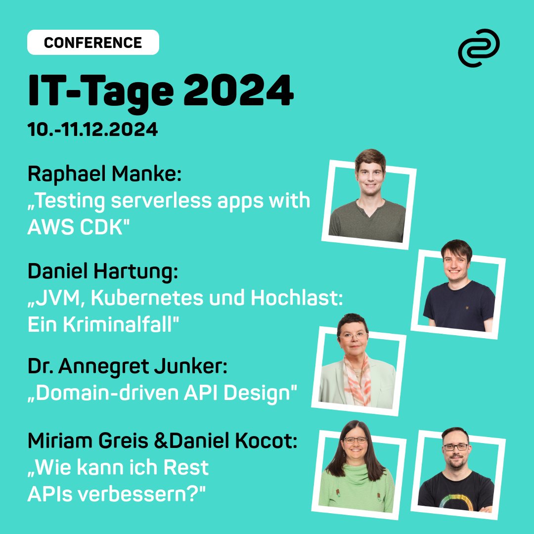 codecentric AG (@codecentric) on Twitter photo 📆 Weitere #ITTage Talks! 🎉
1️⃣<a href="/RaphaelManke/">Raphael Manke</a> zeigt, wie man serverless Anwendungen mit dem AWS Cloud Development Kit (CDK) testet.
2️⃣ In Daniel Hartungs Krimi suchen wir nach den Ursachen für Memory Leaks und Performance-Probleme bei Kubernetes Pods.
👉 cclnk.de/3zxwmNz 📆 Weitere #ITTage Talks! 🎉
1️⃣<a href="/RaphaelManke/">Raphael Manke</a> zeigt, wie man serverless Anwendungen mit dem AWS Cloud Development Kit (CDK) testet.
2️⃣ In Daniel Hartungs Krimi suchen wir nach den Ursachen für Memory Leaks und Performance-Probleme bei Kubernetes Pods.
👉 cclnk.de/3zxwmNz