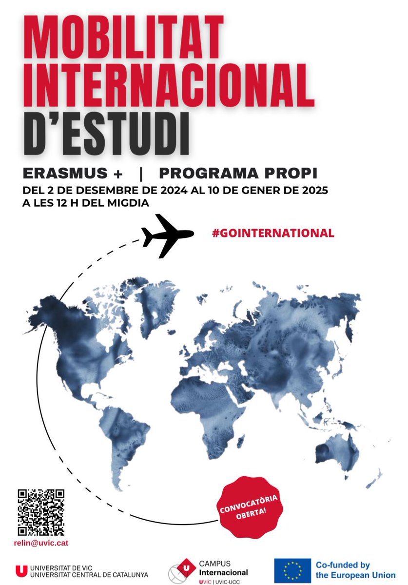Convocatòria per sol·licitar mobilitat internacional d’estudi 🌏✈️

ERASMUS + | Programa propi

🗓️ del 2 de desembre fins el 10 de gener a les 12h del migdia

+ info 👉🏼 tuit.cat/xk6zG