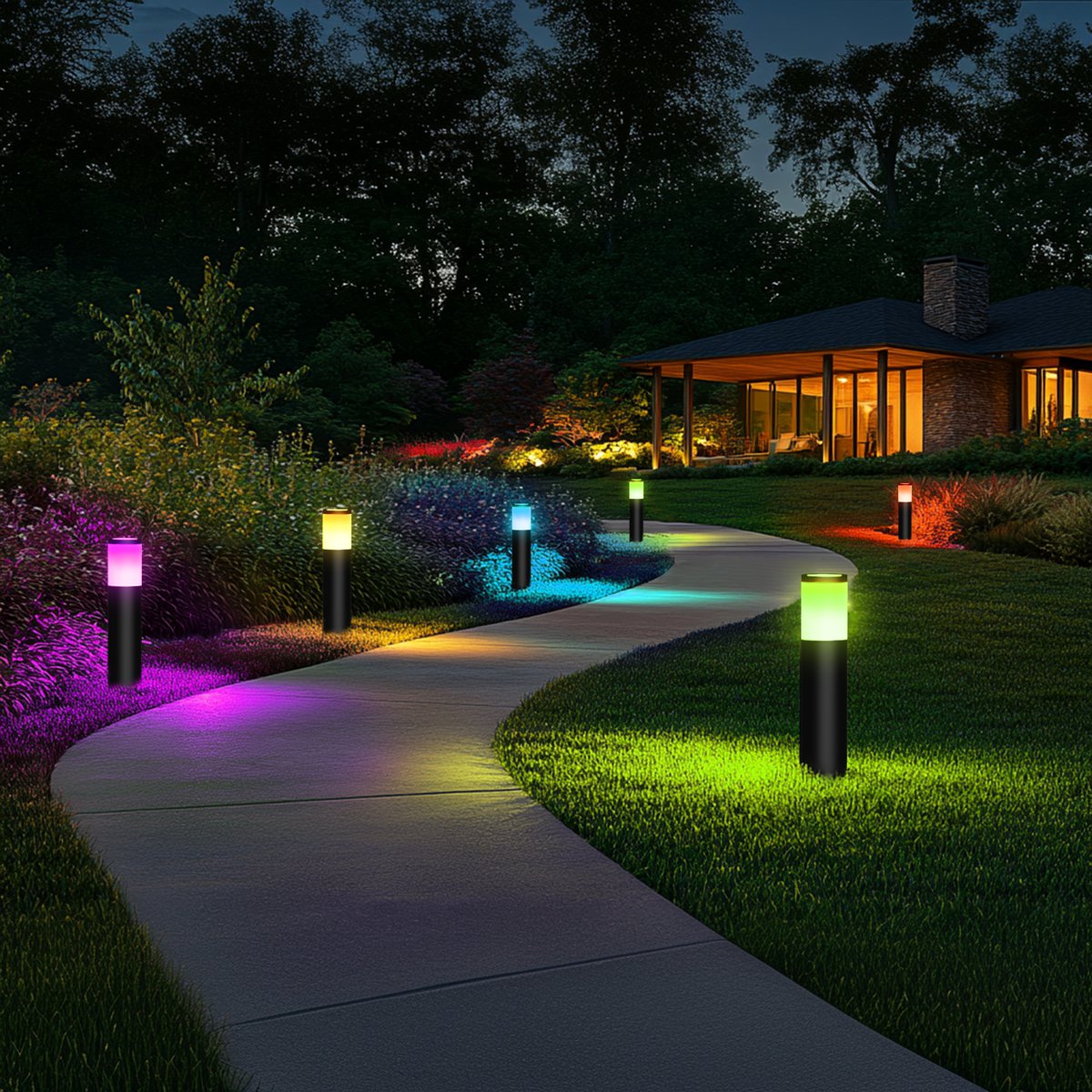 The gentle radiance dances along the pathways, creating an otherworldly ambiance that transforms an ordinary outdoor space into a realm of wonder and charm.#gardenlights