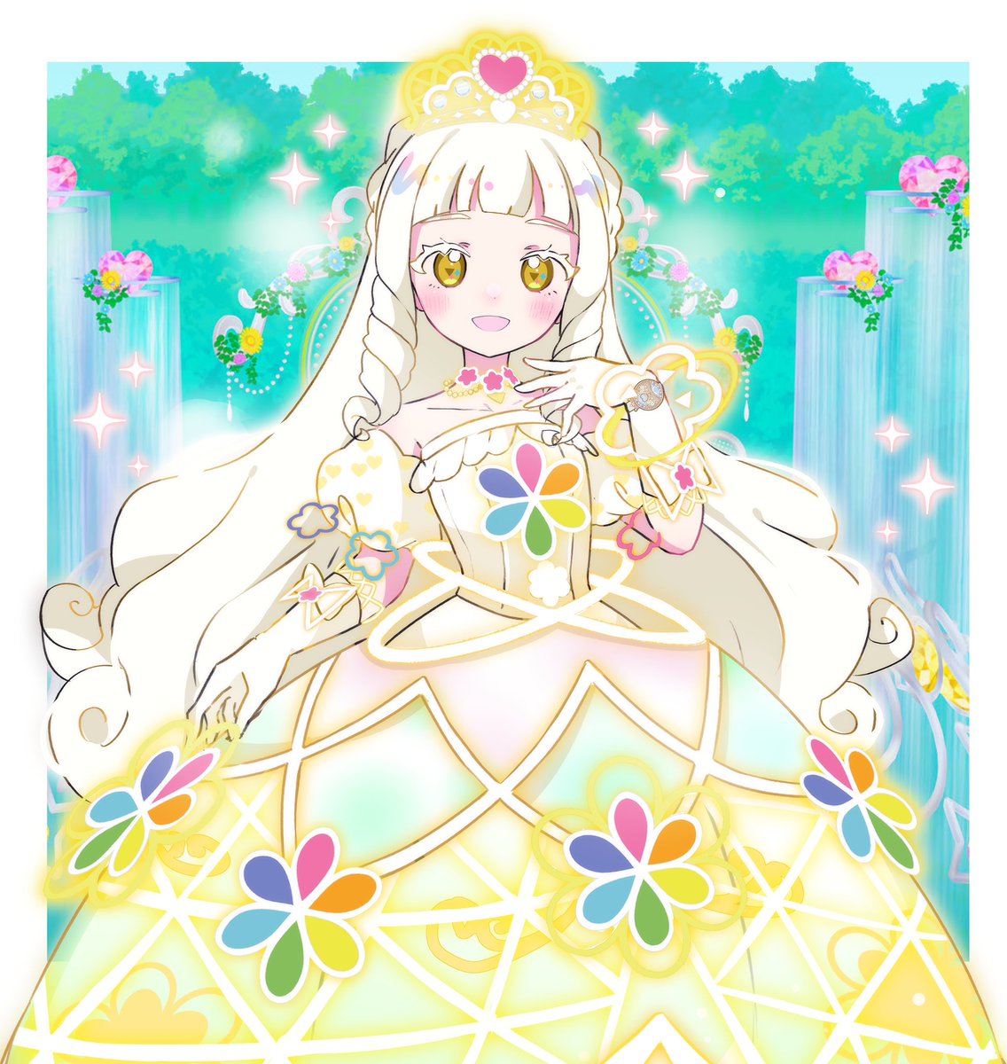 【フルセット】鈴風つむぎ フラワーマーチバズリウム風衣装　ひみつのアイプリ DIY】手作りコスプレ♪つむぎ💛フラワーマーチバズリウム🍀ひみつの