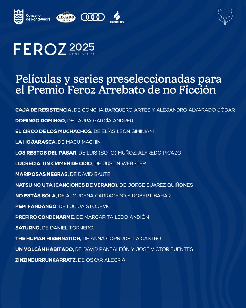🔴 Estas son las 15 películas preseleccionadas para el Premio Feroz Arrebato de No Ficción

El próximo 12 de diciembre conoceremos los cinco títulos nominados en esta categoría así como los nominados al Premio Feroz Arrebato de Ficción.

#Feroz2025