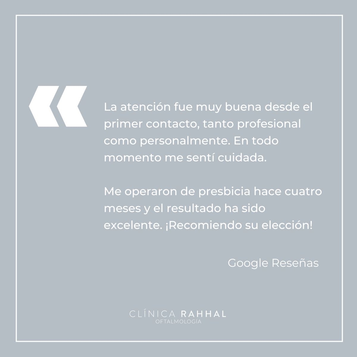 ClinicaRahhal's tweet photo. Siempre agradecidos por todas vuestras buenas palabras hacia nuestra clínica y equipo. 🤍 
¡Tenemos los mejores pacientes!  

✏️ Puedes contarnos tu opinión sobre nuestros servicios en Google Reseñas o en nuestras redes sociales.  

#ClínicaRahhal https://t.co/RtfzJtXDUP