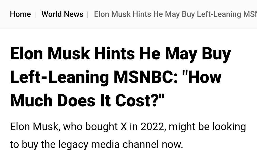 Elon Musk buying MSNBC and turning it into MXNBC would be crazy!

Hype plays tend to blow up huge if they come true.

$MXNBC could be one of these.