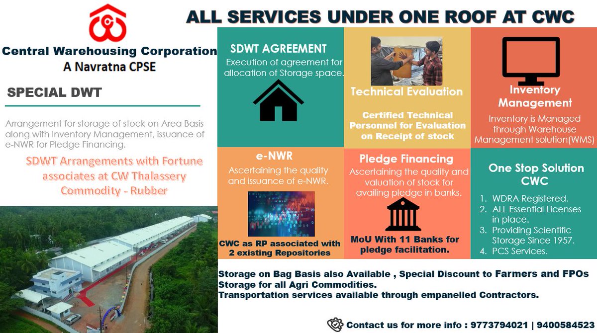 cwc_rokochi's tweet photo. CWC has entered into Special DWT Arrangement at CW Thalassery for storage of Rubber. 
Key benefits include:
✅ Efficient inventory management
✅ Pledge financing support
Empowering industries with seamless warehousing solutions!
#CWC #RubberStorage #SupplyChain #Warehousing https://t.co/lEgVNiCEaG