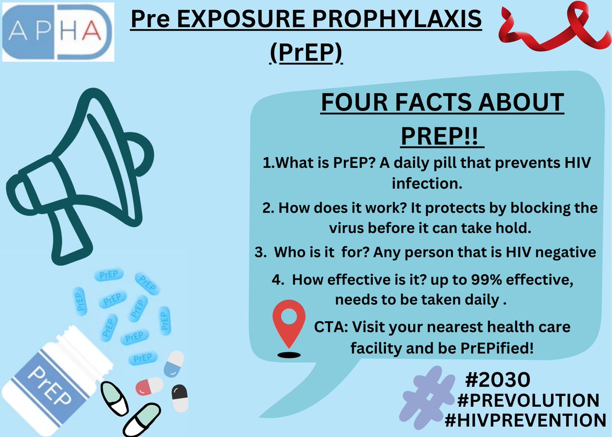 apha_sa's tweet image. Did you know? PrEP is a daily pill that prevents HIV before exposure, while PEP is an emergency option after potential exposure.
Both are life-saving tools! 
Take charge of your own sexual health and your future. Learn more about these prevention methods today.
#HIVPrevention