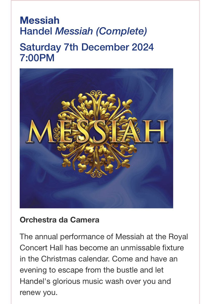 After a fabulous #Gerontius performance we are now looking forward to our annual Messiah (complete) <a href="/RoyalNottingham/">TRCH</a> with <a href="/ODAC_/">Orchestra da Camera</a>  on Saturday 7th Dec at 7pm. Do come join us for a wonderful evening.