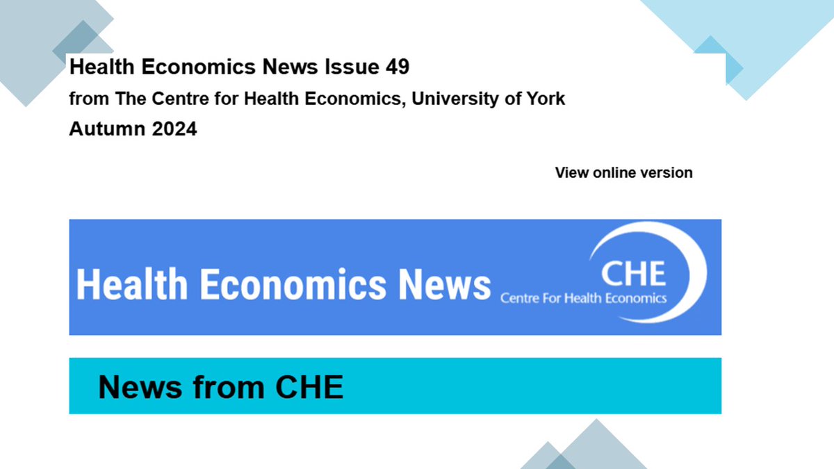The Centre for Health Economics (@cheyork) on Twitter photo Our latest <a href="/CHEyork/">The Centre for Health Economics</a> External Newsletter is out – Health Economics News Issue 49. Access it here: bit.ly/411zMTS Our latest <a href="/CHEyork/">The Centre for Health Economics</a> External Newsletter is out – Health Economics News Issue 49. Access it here: bit.ly/411zMTS