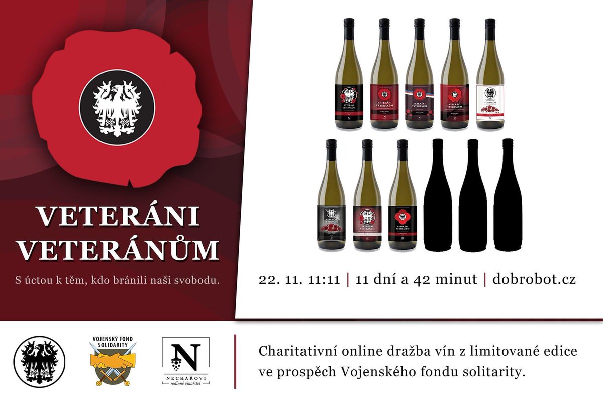 vojenskyfond's tweet photo. Na @dobrobot_cz probíhá aukce unikátních 11 lahví vína s úžasným příběhem.Ryzlink vlašský 2020 daroval do aukce válečný veterán Tomáš Neckař. V Táboře sloužil 6 let a v roce 2015 se zúčastnil operace v Afghánistánu. 42 se povedl pořádný majstrštyk🌺
aukce: https://t.co/dGwa19Oh98 https://t.co/vkFczKzPBw