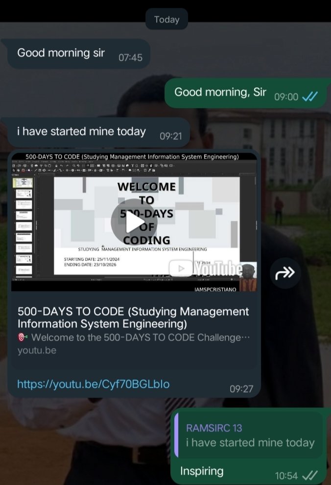 tpauldike's tweet photo. On #day_7 of my #500Days #BackToCodes, I got the best feedback so far; one of my followers started his own 500 days of coding, studying Management Information System (MIS) Engineering.
May he get to the end.

If you're interested in it, check out his plan
https://t.co/rsJbvSsFgk https://t.co/IdKnDTVxqe