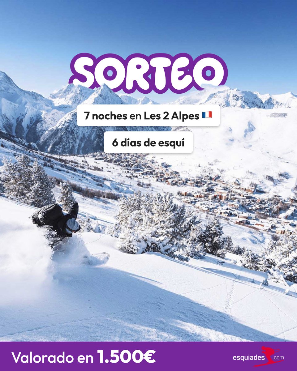 ¡S O R T E A Z O para esquiar en Les 2 Alpes! 🎁 ⛷  Este Black Friday, en Esquiades.com, te llevamos a ti y a la persona que elijas 🫵 a los Alpes Franceses con 𝟮 𝗳𝗼𝗿𝗳𝗮𝗶𝘁𝘀 𝗱𝗲 𝟲 𝗱í𝗮𝘀 𝗽𝗮𝗿𝗮 𝗲𝘀𝗾𝘂𝗶𝗮𝗿 + 𝟳 𝗻𝗼𝗰𝗵𝗲𝘀 𝗱𝗲 𝗮𝗹𝗼𝗷𝗮𝗺𝗶𝗲𝗻𝘁𝗼