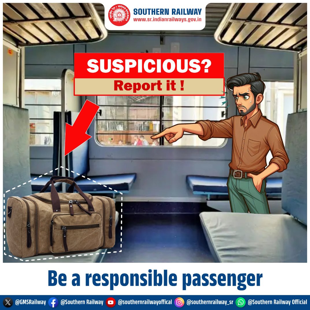 SalemDRM's tweet photo. 🤔 Spot Something Suspicious?
Don't Keep Quiet!
Speak Up, Stay Alert - Be a Vigilant Passenger for Safe Travels on the Southern Railway.
#SeeItSayIt #RailwaySecurity #PassengerAwareness #SouthernRailwayAlert #southernrailway https://t.co/KD0pJzKaOz