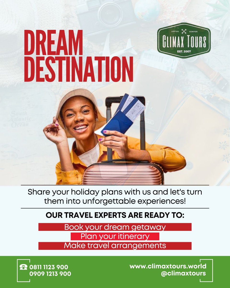 ClimaxTours's tweet photo. Ready to turn your holiday dreams into reality? Share your plans with us! Our travel experts will take care of the rest! #Travel #HolidayVibes #DreamDestination #TravelExperts #ClimaxTours #ThinkDifferent https://t.co/Cgc1AuND50