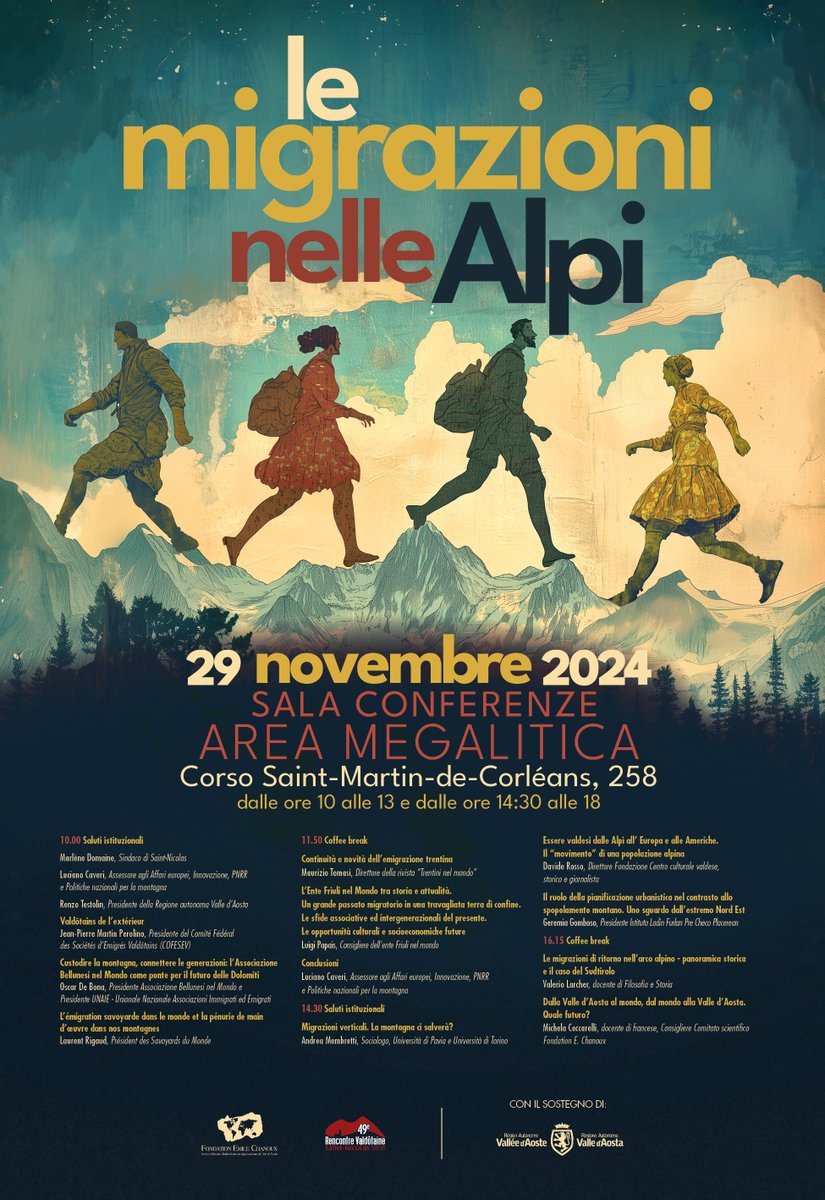fondchanoux's tweet photo. Lo studio delle migrazioni ci porta a riflettere sul futuro stesso della Valle d'Aosta. Lo faremo con esperti che ci raggiungeranno da tutto l'arco alpino venerdì 29 novembre all'Area Megalitica di Saint-Martin-de-Corléans per il convegno "Le migrazioni nelle Alpi". @vdaufficiale https://t.co/PYElw6klbd