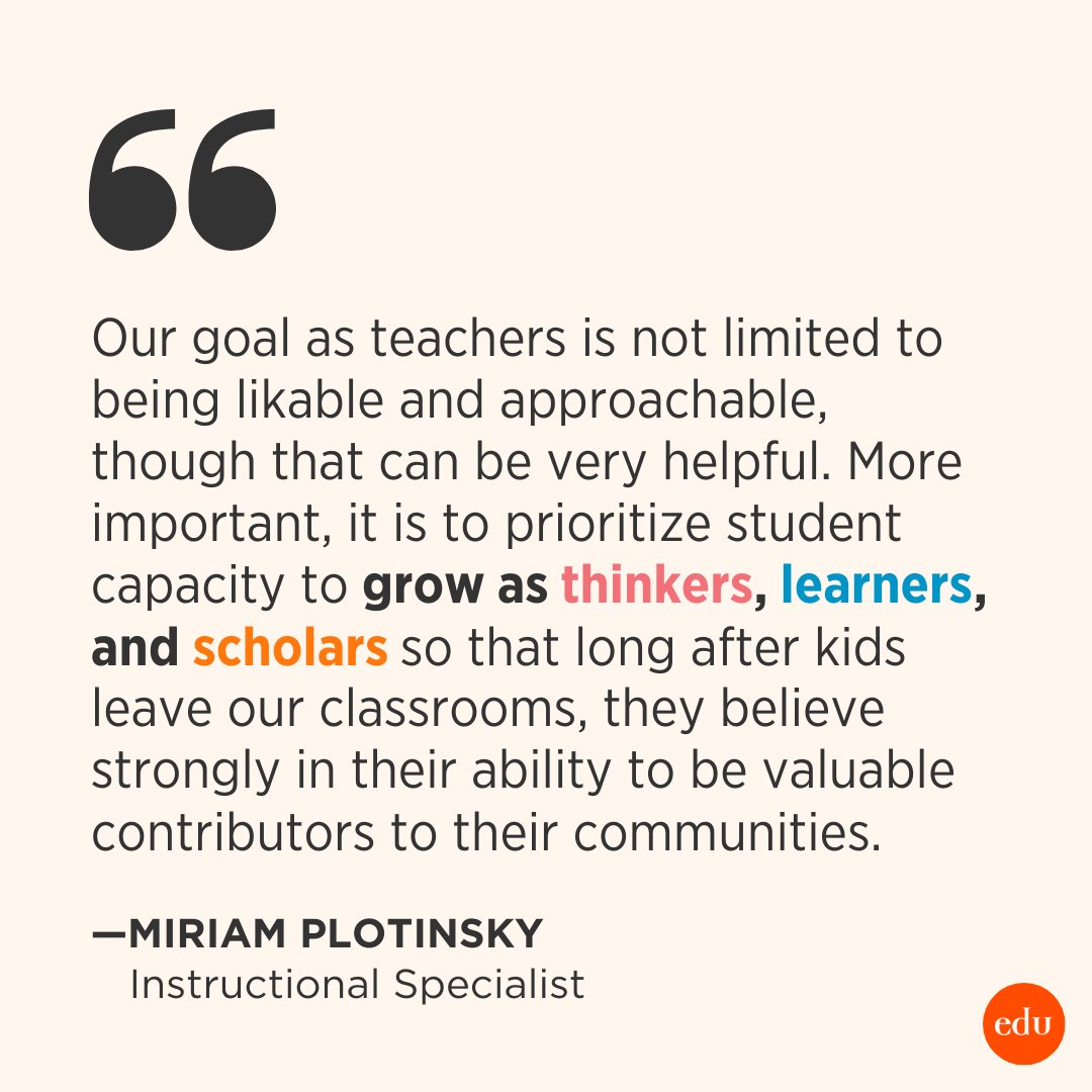 Educator <a href="/MirPloMCPS/">Miriam Plotinsky</a> shares ways to build relationships *and* help students develop academic identities: edut.to/3ANorwe