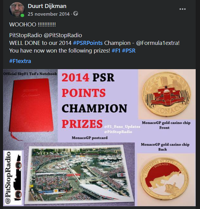 MsportXtra's tweet photo. Holy moly !! Ten years ago... TEN... I became the @PitStopRadio #PSRpoints Champion. I still have all the prizes. I miss those days where fans interacted in a normal way without being judgemental towards others that might have been a fan of another driver. TNX @F1_Fans_Updates . https://t.co/2TY3k9KEam