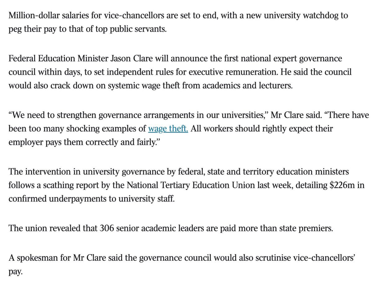 UNION WIN: <a href="/NTEUnion/">NTEU</a> members sharing their governance horror stories has led to a huge victory. Million-dollar vice-chancellor salaries will be a thing of the past and the Government will crack down on systemic wage theft. theaustralian.com.au/education/univ…