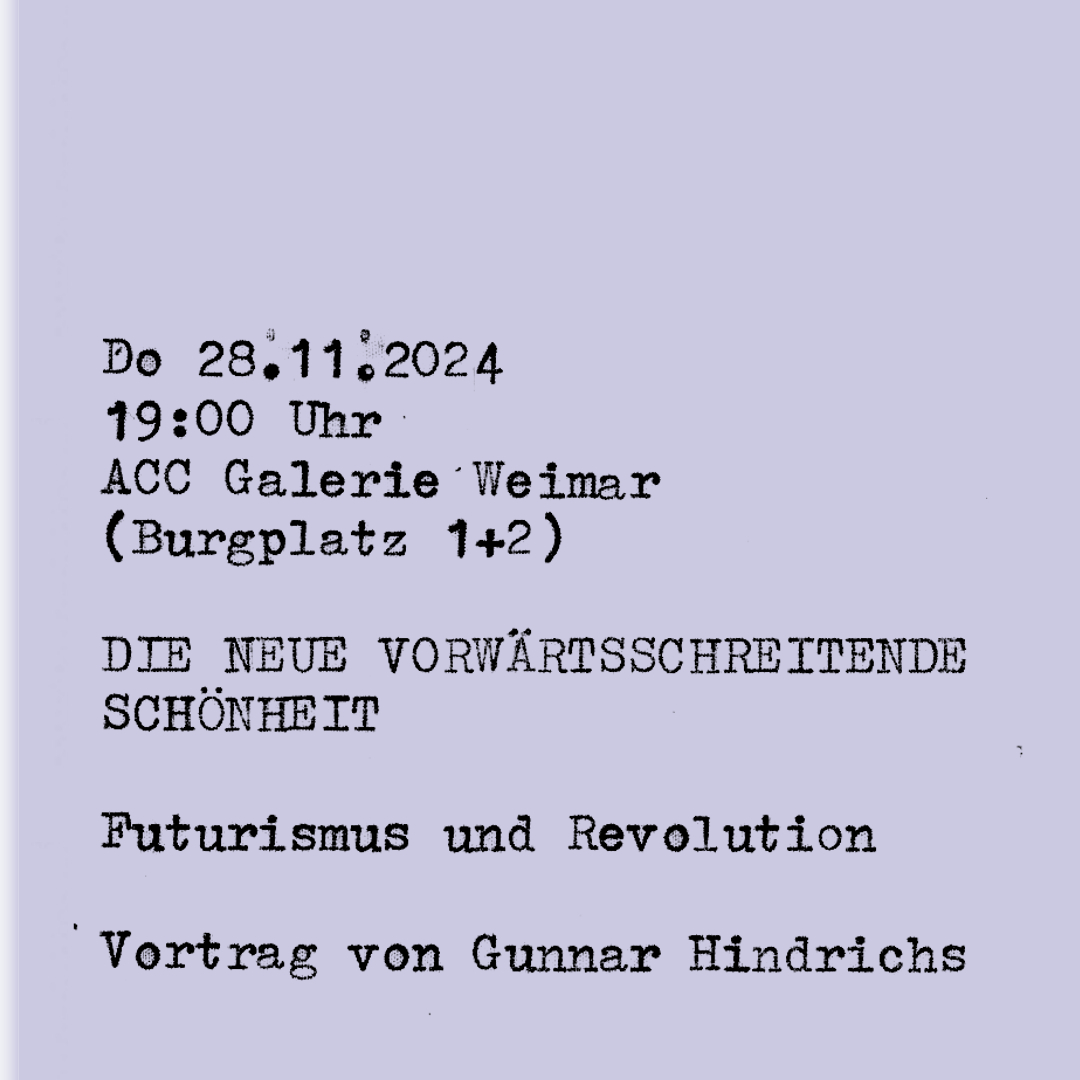rgernis1's tweet photo. Am Donnerstag den 28.11. spricht Gunnar Hindrichs ab 19:00 Uhr in der ACC Galerie Weimar über den russischen Futurismus. Im Vorfeld hat er ein kurzes Interview gegeben:

https://t.co/Xn8TkPT9Dm https://t.co/CJUtiDWyZj