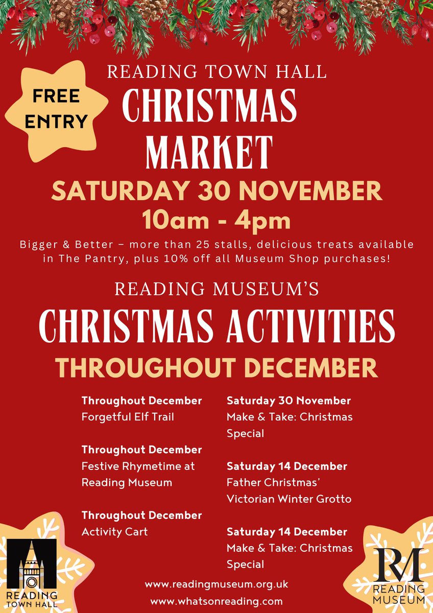 readingmuseum's tweet photo. We're looking forward to the Christmas Market at Reading Museum &amp; Town Hall this Saturday! 🎄 🎄 

For all the festive fun coming up at Reading Museum, please see our Family Fun page: https://t.co/Y03UK1xAH4

#RDG #RDGUK #ReadingTownHallChristmasMarket #FestiveFun https://t.co/0MVVloyk6c
