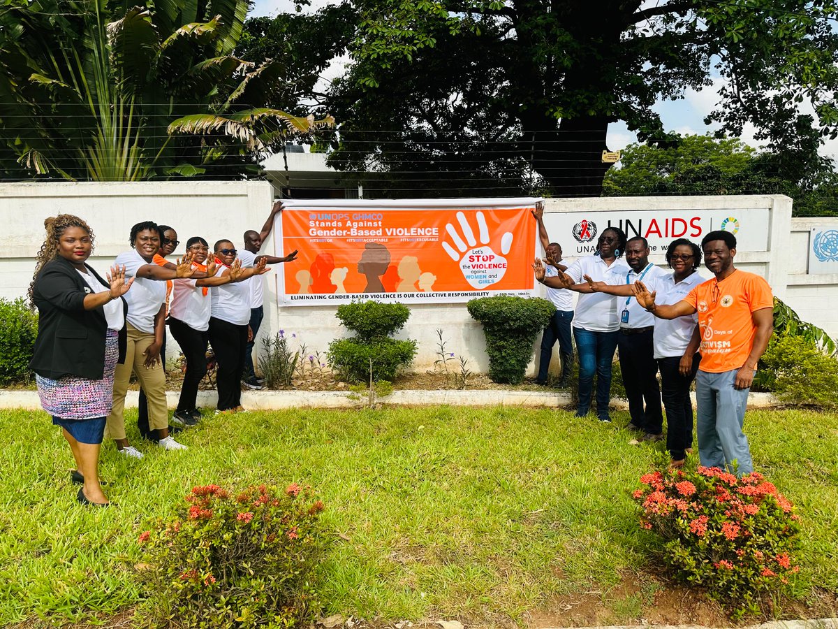 UNOPS_Ghana's tweet photo. In honor of the International Day for the Elimination of Violence against Women, we just unveiled a banner at our UNOPS office in Accra to highlight our commitment to fight GBV in all its forms and uphold the rights of women and girls, today and every day.

#16Days https://t.co/i9dRxlDrq7
