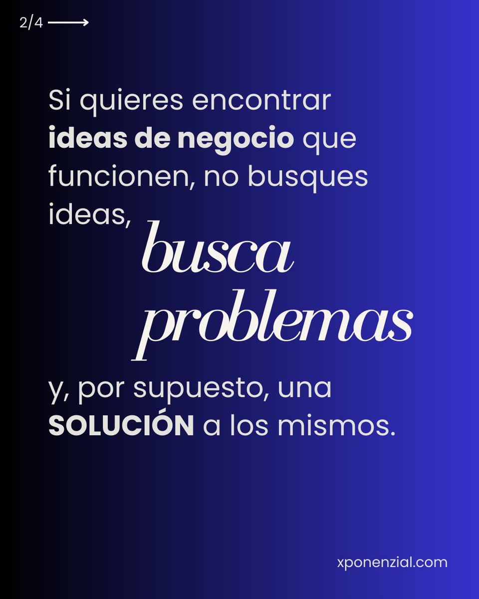 Xponenzial's tweet photo. Si quieres encontrar ideas de negocio que funcionen, no busques ideas, busca problemas. Si! Problemas. Y por supuesto, solución a los mismos.
#ideasdenegocio #negocios #emprendimiento #empredimientodigital https://t.co/N0gVyLAFFU