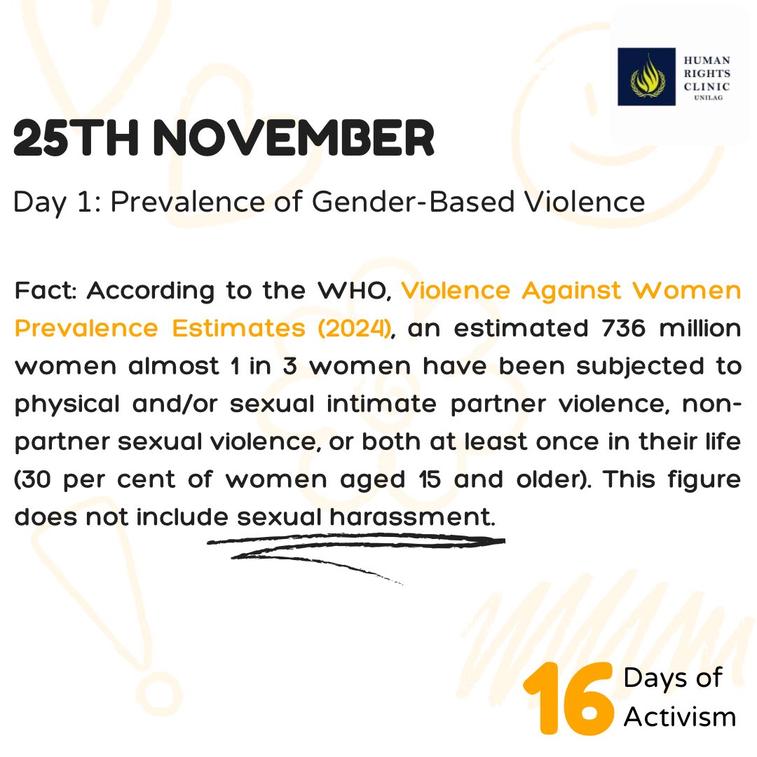 Hrc_unilag's tweet photo. Gender-based violence affects 1 in 3 women globally. It's time we stand together to end the silence. Awareness is the first step toward change.

#16Days #Noexcuse https://t.co/MFuaNdTALA