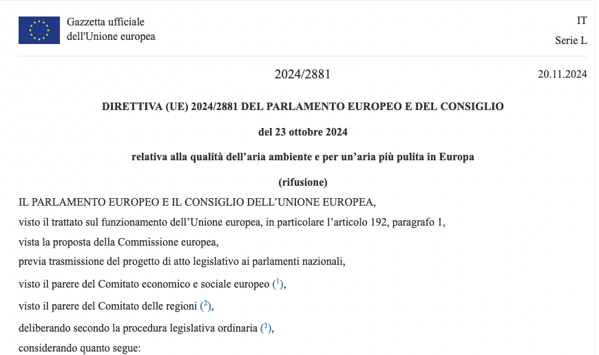 itiam_cnr's tweet photo. 📆 Pubblicata il 20 novembre sulla #gazzettaufficialeeuropea la nuova #direttiva sulla #qualitàdellaria.

📘 Entrerà in vigore il 10 dicembre e gli Stati EU avranno 2 anni per recepirla nei loro ordinamenti nazionali.

@MASE_IT @Europarl_IT

IL TESTO 👇

https://t.co/wN4gpRMsbp https://t.co/uDy78nOgnI