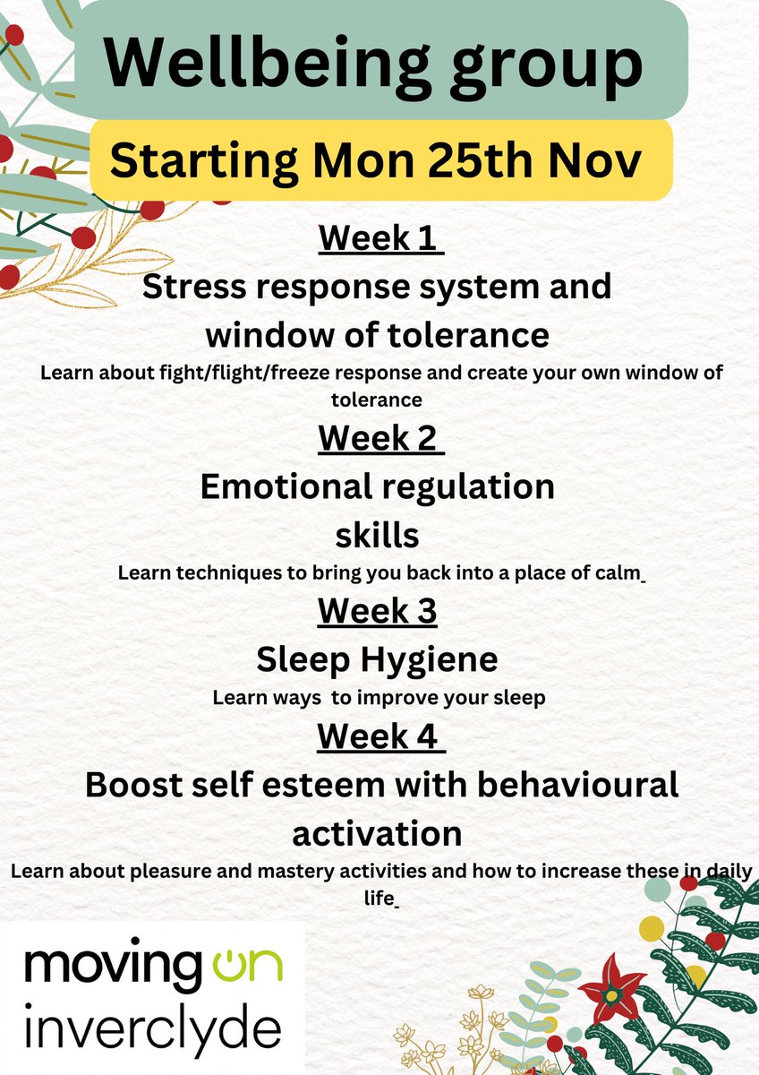 RebeccaBell86's tweet photo. Excited to be starting a new wellbeing group today @moving_on_inverclyde taking us right through the festive period. 🧑🏼‍🎄 🌲 🎁 

Please note this group is only for those already attending Moving On. https://t.co/RPR9eI61DG