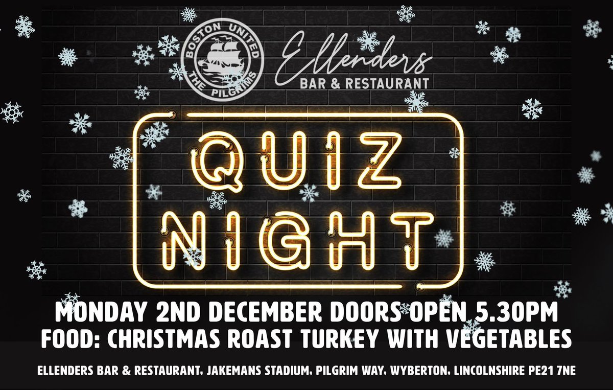 🎄❄️☃️ Our next Quiz Night is on Monday 2nd December - £10 p/person including food.

Doors open at 5.30pm, food is served at 6pm, quiz starts 7.30pm. Maximum teams of four. Great prizes up for grabs! 

Book: sugarvine.com/restaurant/ell… or call 01205 364406.