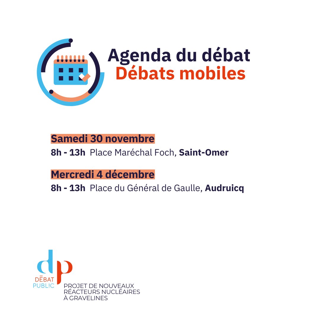 debatgravelines's tweet photo. 📆Une fin d'année riche en événements !

Découvrez le programme des prochaines semaines :

• 𝐃𝐞𝐬 𝐭𝐞𝐦𝐩𝐬 𝐟𝐨𝐫𝐭𝐬 avec une invitation de @WEO_TV, un ciné débat au cinéma Sportica à Gravelines et une réunion de présentation du projet à Dixmude en Belgique
• 𝐔𝐧𝐞 𝐯𝐢𝐬𝐢𝐭𝐞 𝐝𝐮 𝐬𝐢𝐭𝐞 𝐝𝐮 𝐩𝐫𝐨𝐣𝐞𝐭 avec @EDF
• 𝐃𝐞𝐬 𝐫𝐞́𝐮𝐧𝐢𝐨𝐧𝐬 𝐭𝐡𝐞́𝐦𝐚𝐭𝐢𝐪𝐮𝐞𝐬 pour aborder ensemble les sujets du cadre de vie et de l'environnement
• 𝐃𝐞𝐬 𝐝𝐞́𝐛𝐚𝐭𝐬 𝐦𝐨𝐛𝐢𝐥𝐞𝐬 sur les marchés de Saint-Omer et d'Audruicq

✅Pour rester informé, rendez-vous sur la page Agenda : https://t.co/UJcJnG0hf8

#debatgravelines