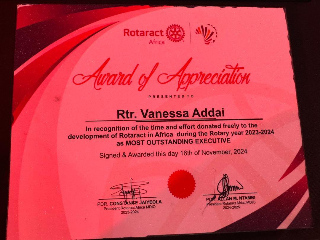 rotaractd9104's tweet photo. 🎉 Proud moments at #RAS24 Uganda! D9104 sweeps awards:

Highest Membership Growth in Africa 23/24
2nd Most Delegates by Country
RP_vanessa: Outstanding Executive
Rtr_Charlie: Longest Attending
feat. speaker Sedimam

Kudos @RotaractD9104! 🏆🇺🇬 https://t.co/407IxcITGA