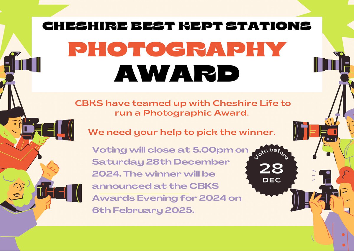 Best Kept Stations (@bestkeptstation) on Twitter photo Cheshire Life and Cheshire Best Kept Stations Photographic Award.
We need your help to pick the winner. To vote, please visit bestkeptstations.org.uk/photocompetiti…Â
Voting will close at 5.00pm on Saturday 28th December 2024 #communityrail #photocompetition <a href="/cheshirelife/">Cheshire Life</a> Cheshire Life and Cheshire Best Kept Stations Photographic Award.
We need your help to pick the winner. To vote, please visit bestkeptstations.org.uk/photocompetiti…Â
Voting will close at 5.00pm on Saturday 28th December 2024 #communityrail #photocompetition <a href="/cheshirelife/">Cheshire Life</a>
