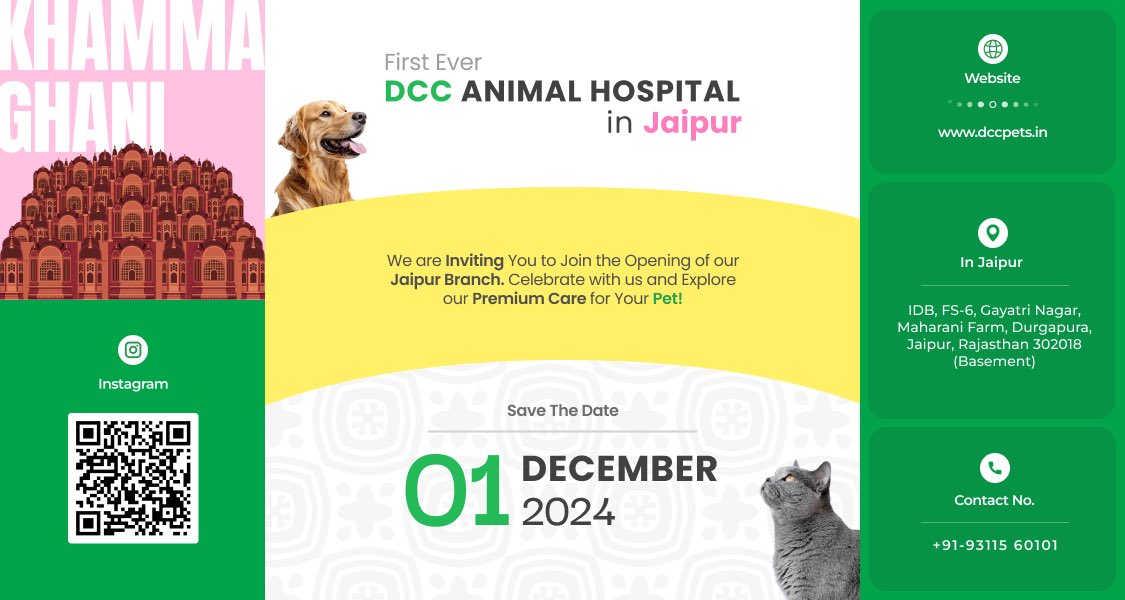 dccpets's tweet photo. Big news for Jaipur pet parents! 🐾 On 1st December, DCC Animal Hospital is launching in Jaipur—a state-of-the-art facility bringing global Japanese standards to pet care. 🐕🐈
Get ready for a new era of advanced, compassionate veterinary services! 
#DCCJaipur #dccpet2partner https://t.co/ngiI2yBIZf