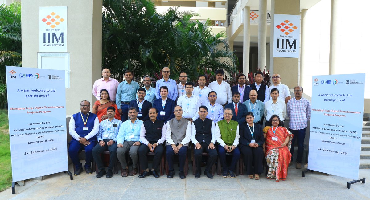 IIM_Vizag's tweet photo. @IIM_Vizag’s 2nd Capacity Building Program on 'Managing Large Digital Transformative Projects' was inaugurated today, with 31 participants, supported by @NeGD_GoI and @GoI_MeitY. The event was honoured by Chief Guest Mr. Dinesh Didel, Director of Technology Management. https://t.co/c4wlQ8UYON