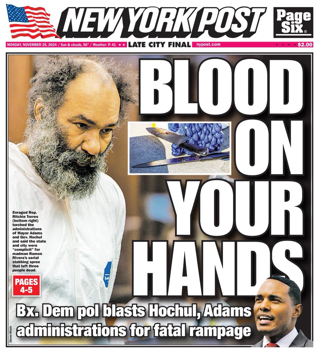 During his incarceration, Ramon Rivera was transferred to the psychiatric unit of Bellevue, where he assaulted a corrections officer.  Not only did the State and City fail to punish Rivera, the City released Rivera early for “good behavior.” 

Rivera went on stab three innocent